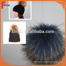 Pompom grande de piel real de lujo para el casquillo